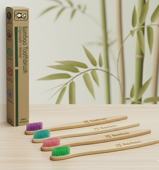 Bamboo toothbrush Pack of 4 with four different color