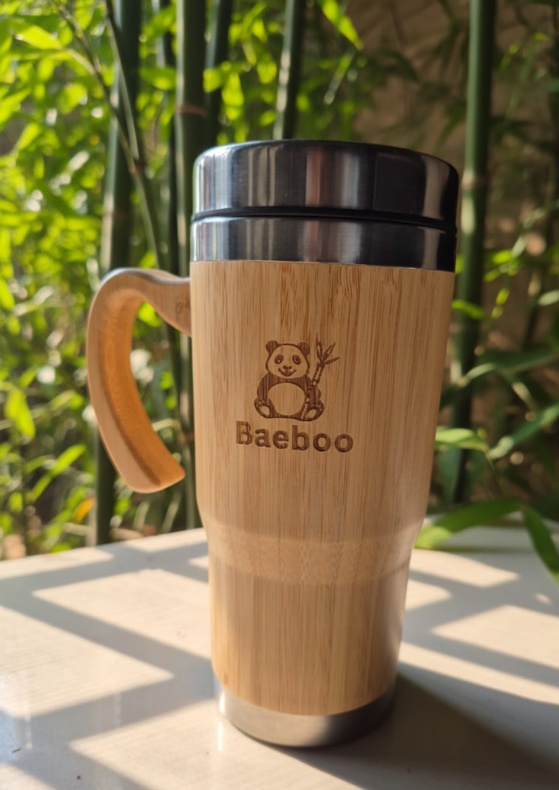 Baeboo Insulated Bamboo Coffee Tumbler with Handle