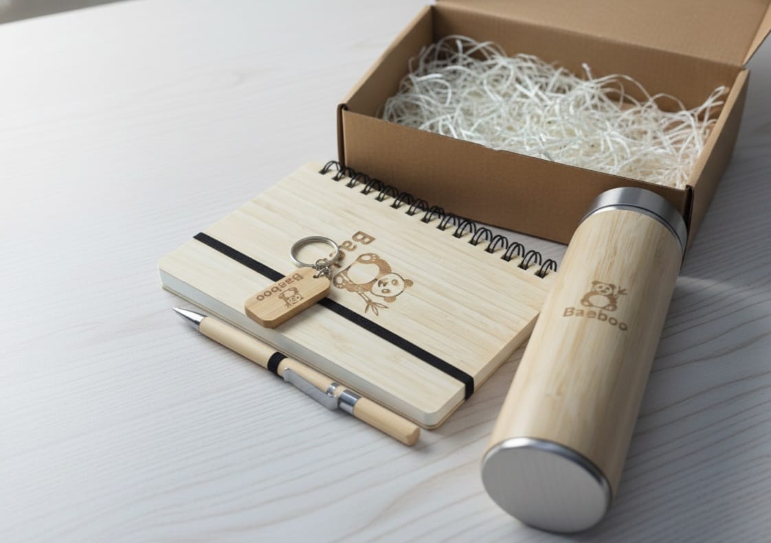 Eco Friendly Corporate Gifts – Bamboo diary , bamboo pen, bamboo Keychain and bamboo bottle - Baeboo Naturals
